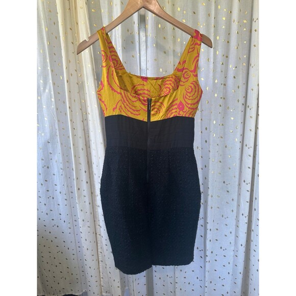 RACHEL Roy Floral Shanghai Ochre Lotus Color Block Mix Print Tweed Dress 2 - Picture 5 of 7